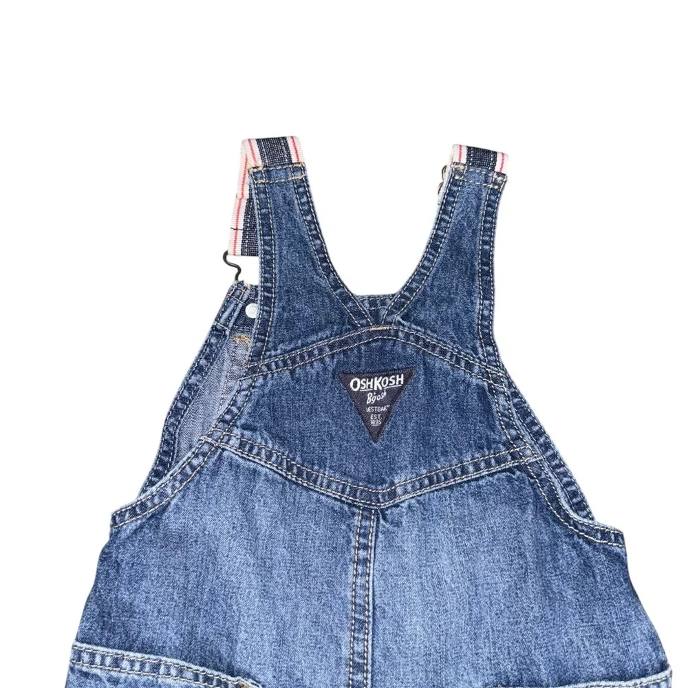 OshKosh B’Gosh Toddler Denim Overalls with Plaid Straps Size 18-24M
